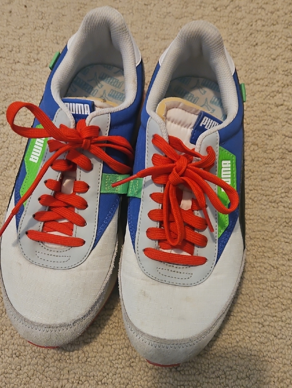Puma Mens Blue, White & Green Sneakers with Red Laces